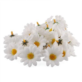 E-outstanding Silk Daisy Flower Head 100PCS 1.5Inch White Artificial Gerbera Fake Flowers Heads for Wedding Party,Home Decoration and DIY Craft