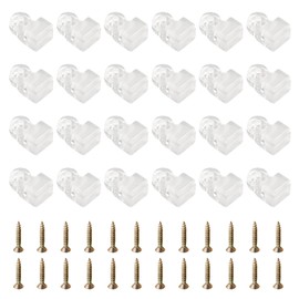 UFURMATE Glass Panel Clip, 24 Pack Round Glass Retainer Clips Kit Plastic Glass Cabinet Clamps Clear Mirror Clips Window Dressing Hardware Replacement with Screws & Storage Box for 3-4mm Thick Glass