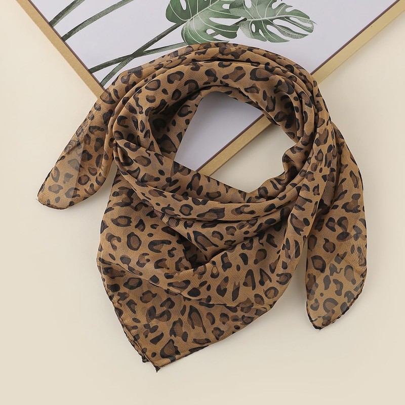 Eohak Women-Leopard-Print-Scarf Lightweight Chiffon Square Scarfs for Spring Summer Season