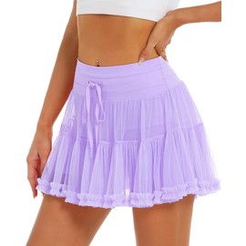Stelle Women's High Waist Athletic Skorts with Shorts Pockets Ruffle Hem Flowy Skirts Mini Tiered Short Skirt Casual Summer（Lilac，S）