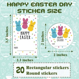 Happy Easter Stickers for Kids, Easter Bunny Sticker Labels, Colorful Bunny Labels, for Cards Gift Boxes Envelopes Bags, Party Supplies - 2 Shapes 20 Sheets Each - b01