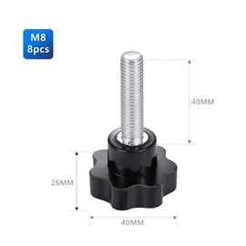 Kacrilidi M8 Star Grip Screws, Pack of 8 M8 x 40 mm Knurled Screw with Handle, Star Head Screw, Star Screw Star Handle, Nut External Thread Clamping Knob, for Machine Tools, Mechanical Devices
