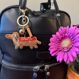 Popfizzy Dachshund Keychain for Women and Girls, Weiner Dog Backpack Key Chain, Bling Purse Charms, Gifts for Dog Lovers