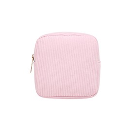 UUYYEO Small Corduroy Makeup Bag Mini Cosmetic Pouch Toiletry Zipper Pouch Lip Gloss Travel Bag Sanitary Napkin Storage Pouch Portable Makeup Bag Purse Pink