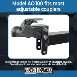 Proven Industries Model AC-100 Coupler-Bolt Lock, Adjustable Coupler Lock, Made in The USA, (Black)