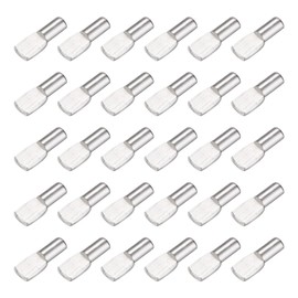 sourcing map 50pcs Shelf Support Peg 5mm/0.2" Spoon Shaped Iron Bracket Pegs with Pin Shelf Peg Shelf Clips for Furniture Bookcase Wardrobe Kitchen Cupboard, Silver Tone