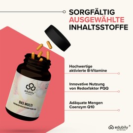 edubily nutrition® Multivitamin Kapseln ohne Jod mit Vitaminen, Mineralien & Spurenelementen wie Chrom, Kupfer, Mangan, Molybdän, PQQ, Q10, Selen, Zink, ohne Eisen - 90 kleine Kapseln (Multi ohne Iod)