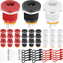 DKARDU 30 pcs DC Power Jack 5.5 x 2.1mm Female Recessed Socket 3 Pin Female DC Barrel Jack Panel Mount Connector 6V 9V 12V red White Black with Rubber Protector Caps