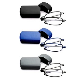 Goosen 3-Pack Reading Glasses Men Women, Pocket Wallet Purse Compact Hard Cases Folding Readers, Blue light Glasses Spring Hinge 1.0 x