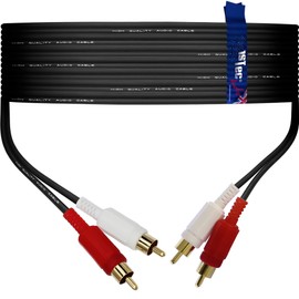 1STec 10m Long Black Stereo Audio Lead with 4 Gold Plated Red + White Phono Plugs to 2 Male RCA Connectors with Individually Screened 99% OFC Cable for Satellite TV-HiFi Amplifier Amp (10 Metre Long)