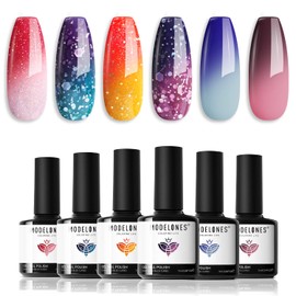 modelones- Juego de esmaltes de uñas en gel que cambian de color, 6 colores, rojo, rosa, brillo, azul, morado, cambio de temperatura y estado de ánimo