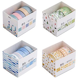 JohnLone Juego de 20 rollos de Papel y Cinta Washi, Patrón de Tiras de Cuadrícula y Cinta, Cinta Decorativa de Color y Papel para, álbumes de Recortes, Embalaje de Regalo (10 mm de Ancho)
