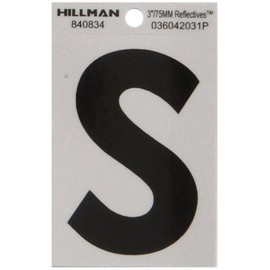 Hillman 840834 3" Black and Silver Reflective Poly-Film Adhesive Letter S