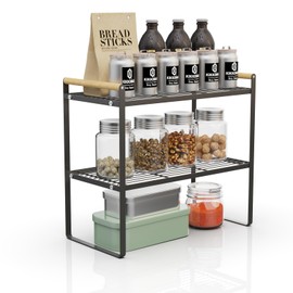 SsngygHme Counter Shelf Organizer, 2-Tier Metal Cupboard Stand Spice Rack, 17" L x 8" W x 15" H Cabinet Pantry Shelf, Organization and Storage for K Bathroom, Pantry(Black)