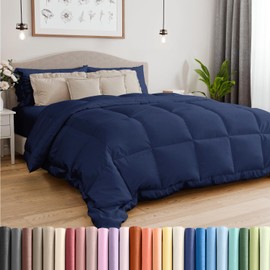 Cal King Size, Navy Blue Alternative Down Comforter - Warm, Lightweight, Luxury, & Breathable Hotel Quality Bedding Set - All Season Fluffy & Cozy Oversized Cooling Microfiber Duvet Insert Comforter