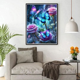 DPHERO Butterfly Diamond Painting Kits for Beginners Adults,5D DIY Roses Diamond Art Kits,Round Full Drill Fantasy Diamond Painting Art,DIY Painting by Numbers Diamond Art Painting 12x16 inch