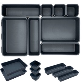 JinPhon Set of 8 Extra Deep Plastic Drawer Organiser for Office Kitchen Trays Universal Shape Keep Drawer Tidy for Office and Home