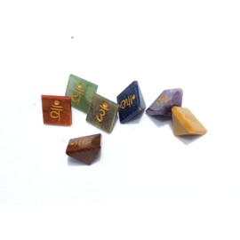 Jet International Women's Chakra Pyramid Gemstone Sanskrit Healing Set Engraved Vastu Charged Energized Reiki Chakra Balancing Good Luck Massage Pouch Prosperity Divine Chakra Balancing X-Mas