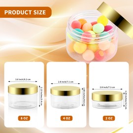 Entjor 24 Pack 8 Oz Plastic Containers with Gold Lids, Clear Empty BPA Free and Refillable Cosmetic Jars Travel Containers for Creams, Lotion, Bath Salts, Sugar Scrub, Slime, Lip Scrub, Makeup