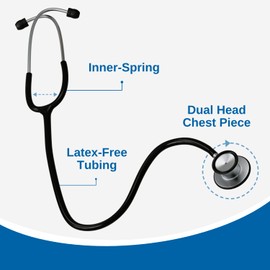 HCS Black Stethoscope - Classic Lightweight, Medical, Dual Head Stethoscope for Nurses, Students, Home - 22 inch Tubing