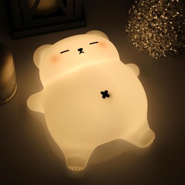 MAGOHMT Squishy Night Light for Kids, Bear Silicone Night Light - Rechargeable with Soothing Snore Sounds & Moving Tummy, 3-Level Dimming Touch Control