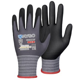 KAYGO Safety Work Gloves MicroFoam Nitrile Coated-KG18NB,Seamless Knit Nylon Glove with Black Micro-Foam Nitrile Grip (Grey, Medium (Pack of 3))