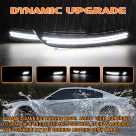 Dynamic White LED Side Marker Light Compatible with Dodge Charger 2015-2025 Sequential Front Rear Bumper Lights, Smoked Lens Side Marker Lamp Kit 4PCS