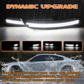Dynamic White LED Side Marker Light Compatible with Dodge Charger 2015-2025 Sequential Front Rear Bumper Lights, Smoked Lens Side Marker Lamp Kit 4PCS