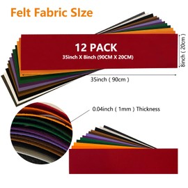 Large Stiff Felt Sheets Bundle, Felt Fabric Sheets for Crafts 12 Rolls 8"x35" Assorted Colors for Kids DIY Craft Sewing Squares Nonwoven Patchwork Display, Festival Color