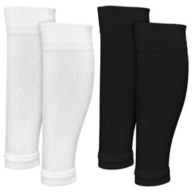 2 Pairs Pre Cut Soccer Socks, Soccer Leg Sleeves Socks Shin Guard Sleeves for Men Football Basketball Training (White, Black)