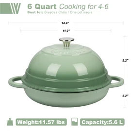 VORRINGARD Cast Iron Enameled Dutch Oven Pot with Lid for Bread Baking, Bread Oven, 6 Quart, Green