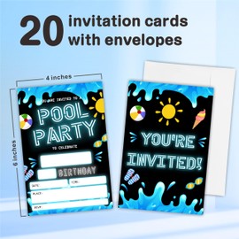 Nuckxy Pool Party Birthday Invitations(4"X 6"), Swimming Pool Double-Sided Invites, Boys & Girls Birthday Invites With Envelopes, Party Decoration & Supplies(Black) - A07