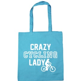 Hippowarehouse Crazy Cycling Lady Tote Shopping Gym Beach Bag 42cm x38cm, 10 litres