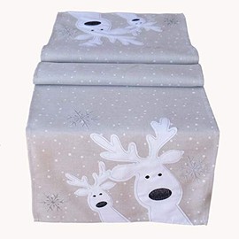 texpot Table Runner 40 x 140 cm Light Grey White Silver Funny Elk Reindeer Table Cloth Christmas Decoration Christmas Tablecloth