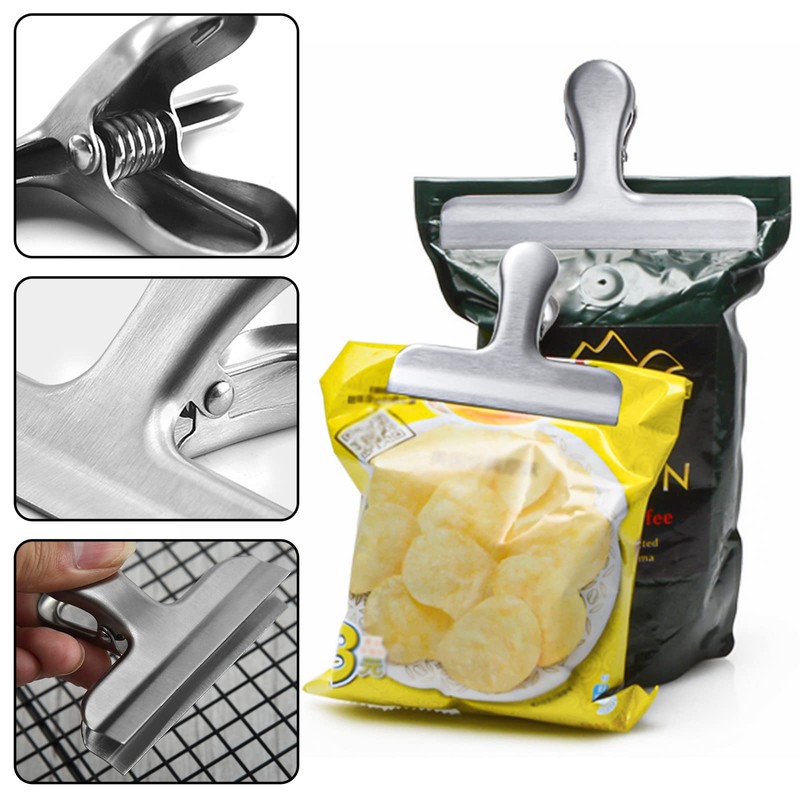 Pack of 4 Stainless Steel Bag Clips for Coffee Bread