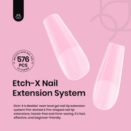 Beetles Gel Nail Tips Medium Coffin 576PCS Etch X Nail Tips, 12 Sizes Pre Shaped Half Matte Press On Nails Full Cover False Nails for Valentine Nails Acrylic Glue on Nails Nail Extensions Set
