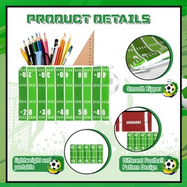 24 Pcs Football Pencil Bags Touchdown Pencil Pouch Bulk Sports Football Makeup Bag Ball Field Pencil Case Sport Cosmetic Bag Sports Themed Zipper Bags for Kids Adult Party Decorations School Supplies