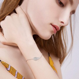 EVER FAITH 925 Sterling Silver White CZ Lucky Angel Wing Feather Adjustable Hand Chain Link Bracelet for Womens