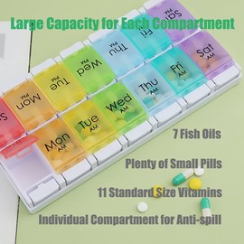 FOREVERIE Weekly Pill Organizer Am Pm, 7 Day Travel Pill Box Organiser, 2 Times a Day Pill Case, Portable Daily Pill Planner with Easy Push Button Design for Pills/Fish Oil/Vitamin/Supplements