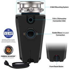 TITAN 10-US-TN-560-3B Torque Garbage Disposal System with Stainless Steel Impellers & Griding Components, Black (1/2 HP | Economy)
