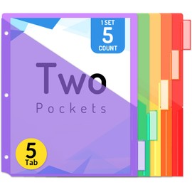 Forvencer 5 Count Dividers with Pockets, 5 Tab Dividers for 3 Ring Binder with Pockets, Subject Divider with Pocket, Premium Quality Notebook Divider with Pocket, Multicolor, 1 Set
