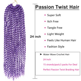 Purple Passion Twist Hair 24 Inch 5 Packs Water Wave Braiding Hair
