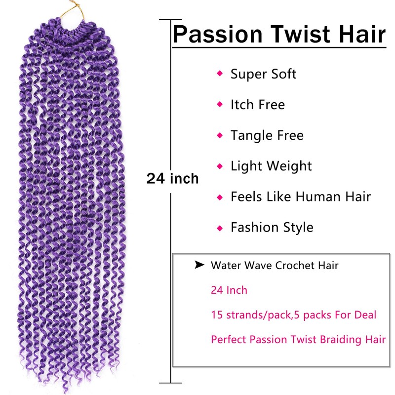 Purple Passion Twist Hair 24 Inch 5 Packs Water Wave