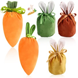 Lets Joy Pack of 5 Easter Bags for Filling, Easter Carrot Bag, Easter Velvet Bag, Easter Bunny Bags, Rabbit Ears Bags, Carrot Bags, Easter Decorations, Easter Gift Bag