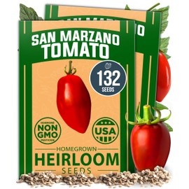 HOME GROWN San Marzano Tomato Seeds – 132 Heirloom, 𝗡𝗢𝗡-𝗚𝗠𝗢, 𝗨𝗦𝗔-𝗦𝗢𝗨𝗥𝗖𝗘𝗗 Seeds – High Germination Tomatoes for Indoor & Outdoor Growing – Classic Paste Variety for Gardeners & Home Use