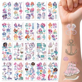 Watercolour Animal Temporary Tattoos for Kids, 20 Sheets Unicorn Tattoo Stickers, Waterproof Fake Tattoos for Girls and Boys, Birthday Party Favors, School Rewards, Arm Shoulder Body Art (Mermaid)