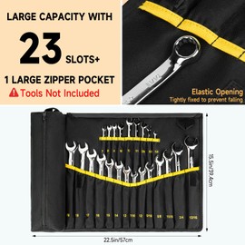 Wrench Roll Organizer,Wrench Roll Up Pouch with 23+1 Pockets,Heavy Duty Tool Roll for Metric & SAE Wrenches,Large Wrench Holder Organizer Bag for Men,Mechanics(Black)