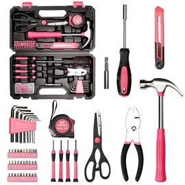 50-Piece Pink Tool Set for Women, Household Small Tool Set with Storage Toolbox for Home Repairs, Hand Tool Kit for College, Dorm, Office