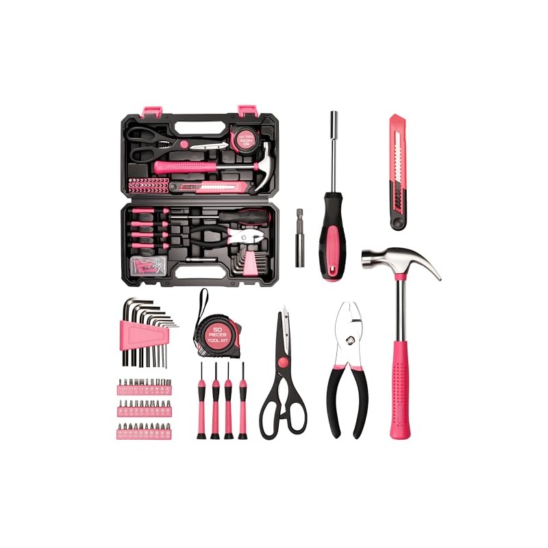 50-Piece Pink Tool Set for Women, Household Small Tool Set