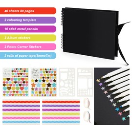 Photo Album, Photo Album for DIY, Scrapbook 80 Black Pages, 29 x 21.5 cm Photo Albums, Birthday Gift, Wedding Anniversary Gift, Valentine's Day Gift and More